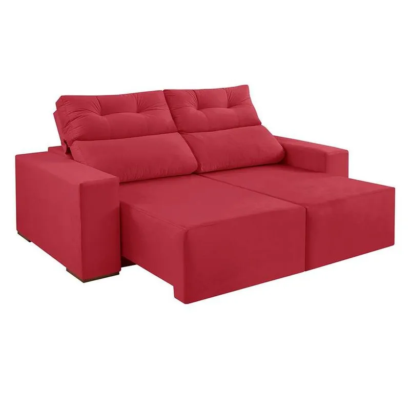 Sofá 3 Lugares Retrátil e Reclinável Ravena Suede Vermelho 180 cm