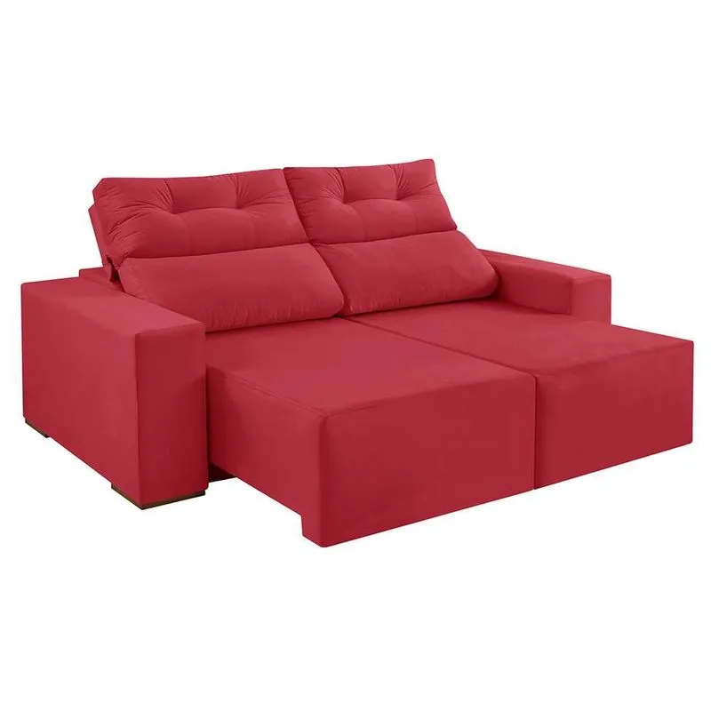 Sofá 3 Lugares Retrátil e Reclinável Ravena Suede Vermelho 210 cm