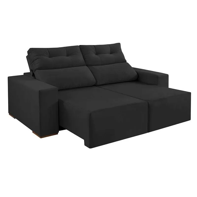 Sofá 3 Lugares Retrátil E Reclinável Ravena Suede Grafite 180 Cm