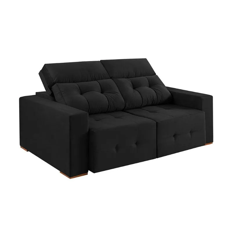 Sofá 4 Lugares Retrátil e Reclinável Roma Veludo Preto 250 cm