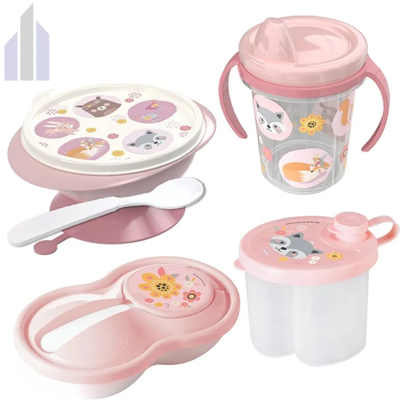 Kit Tigela Com Ventosa, Dosador, Pote Papinha, Copo Trio Bichinhos Petit Menina
