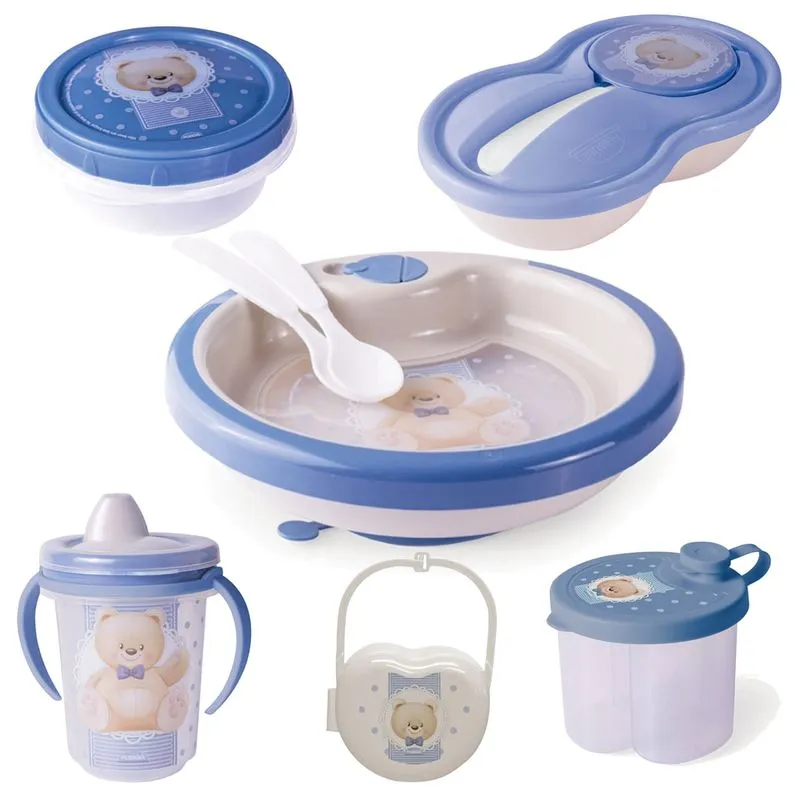 Kit Urso Prato Térmico Dosador Pote Papinha Caneca Trio Pote Rosca Porta Chupeta