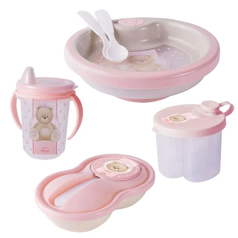 Kit Baby Ursa Prato Térmico Dosador Pote Papinha Caneca Trio