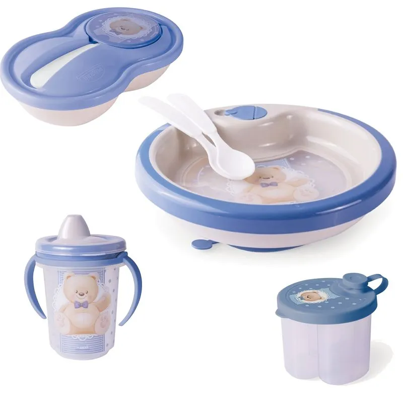 Kit Baby Urso Prato Térmico Dosador Pote Papinha Caneca Trio