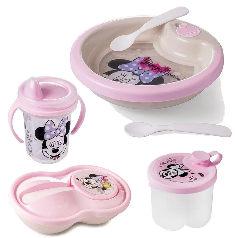 Kit Baby Minnie Prato Térmico Dosador Pote Papinha Caneca
