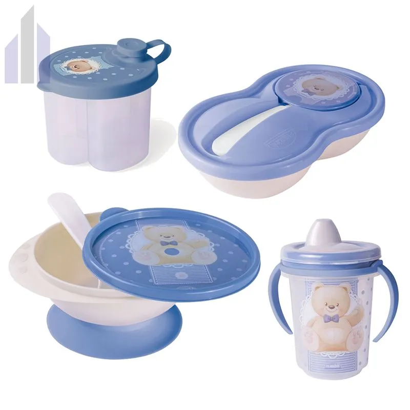 Kit Baby Urso Tigela com Ventosa Dosador Pote Papinha Caneca Trio