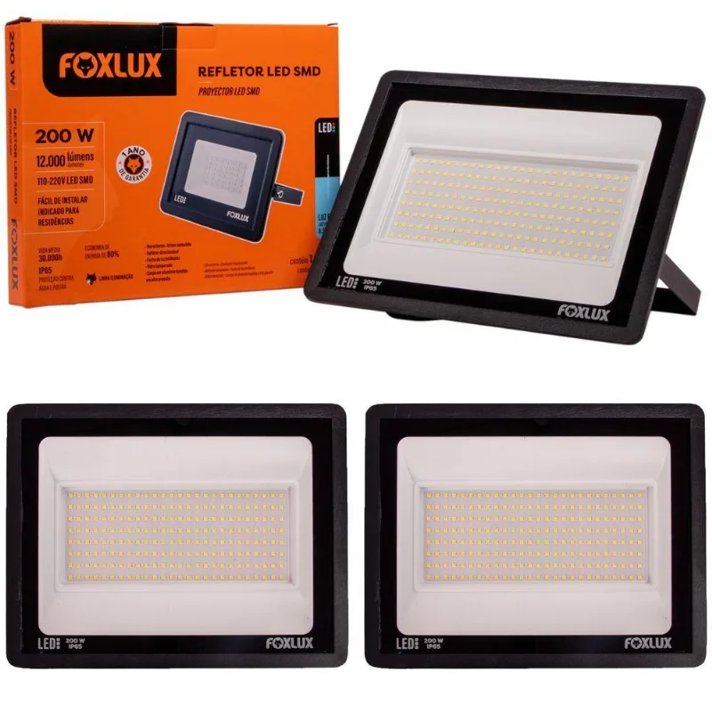 Kit 3 Refletor Led 200w Bivolt Luz Branca Ip65 Foxlux