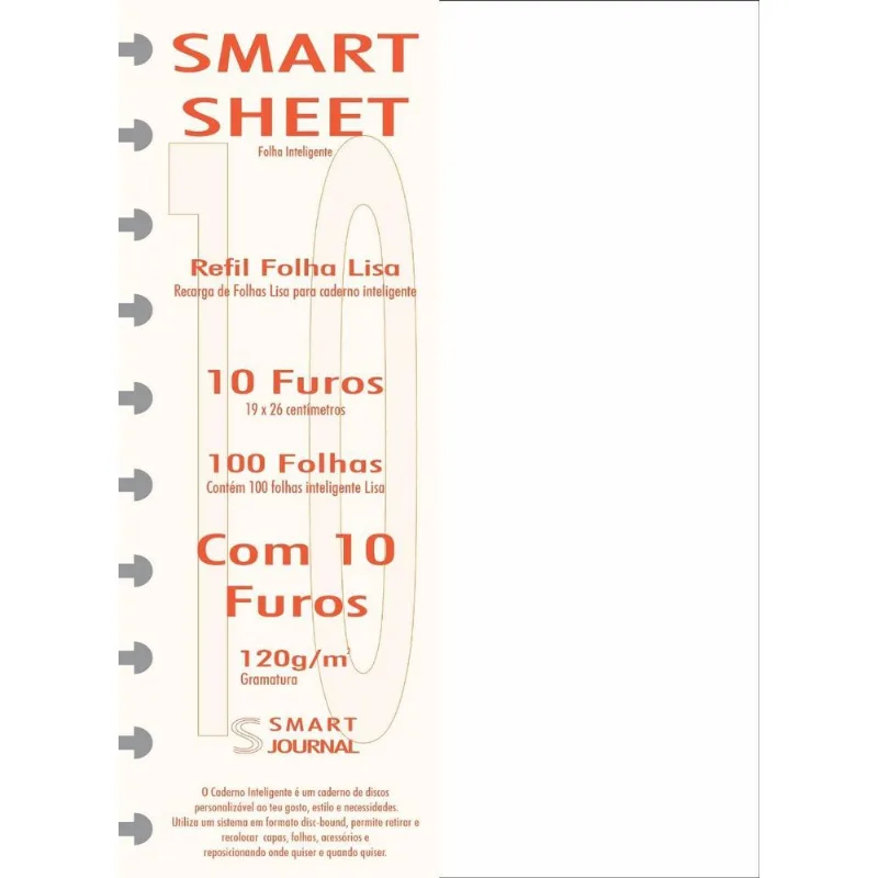 Refil Caderno Inteligente 120g 100 Fls Branco Liso 10 Furos