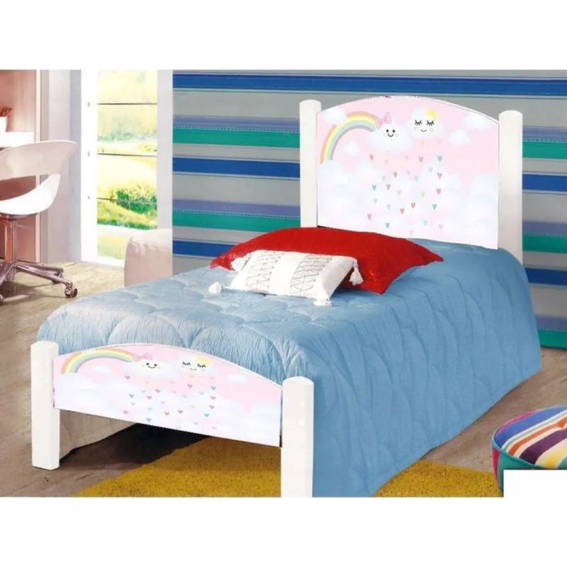 Cama Solteiro Infantil Nuvenzinha Rosa Branco