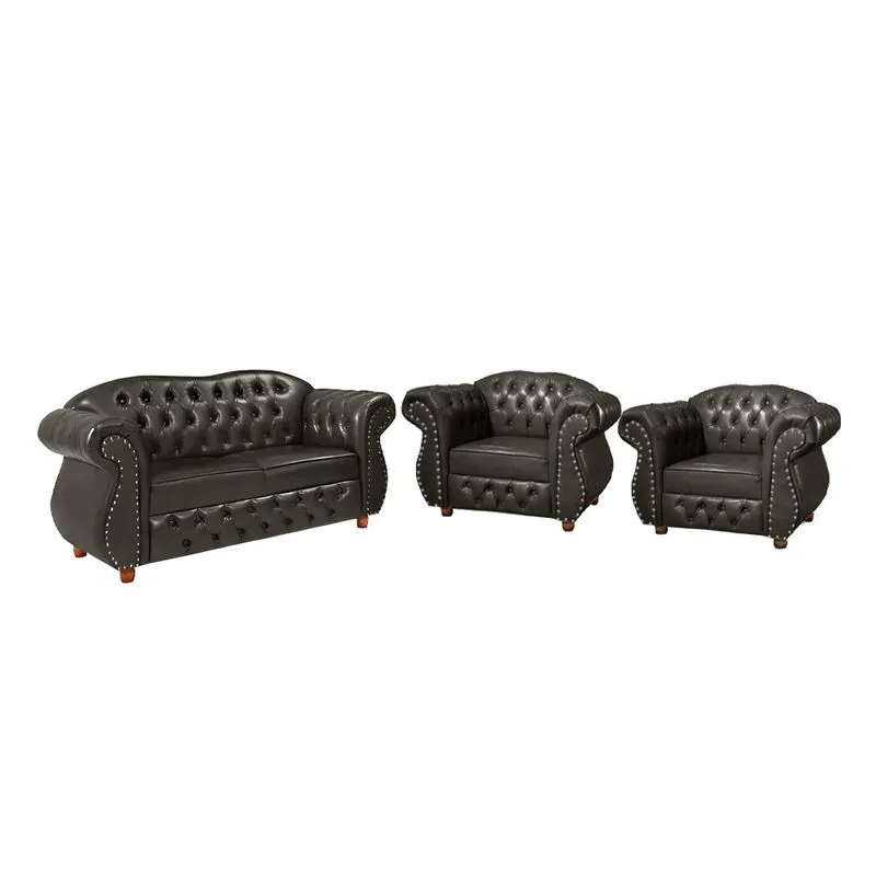 Uma Namoradeira Chesterfield Merlo com Duas Poltronas - Corano Café / decoração, recepção, sala tv estar