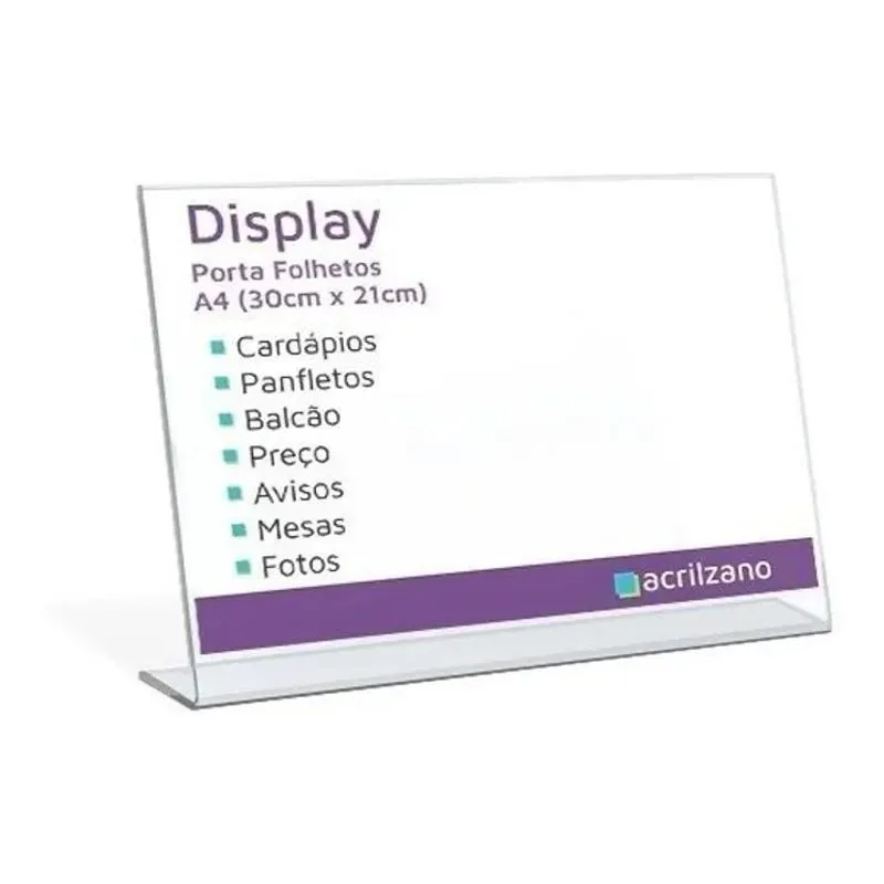 Display Acrílico Em L Suporte De Papel A4 Vertical - 1 Unid