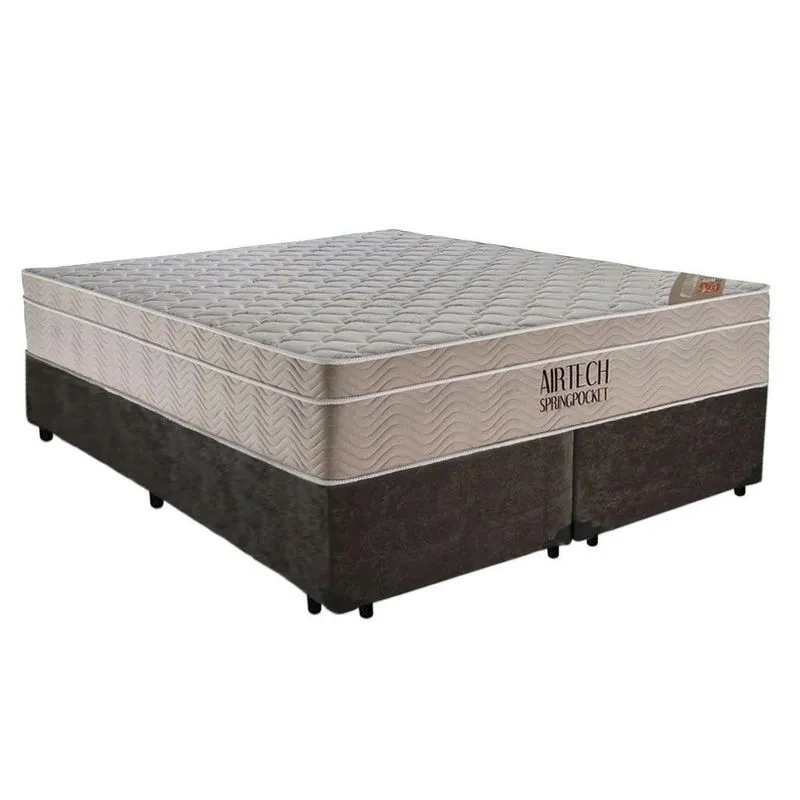 Cama Box com Colchão Casal Airtech Euro Pillow Molas Ensacadas Suede Marrom Ortobom
