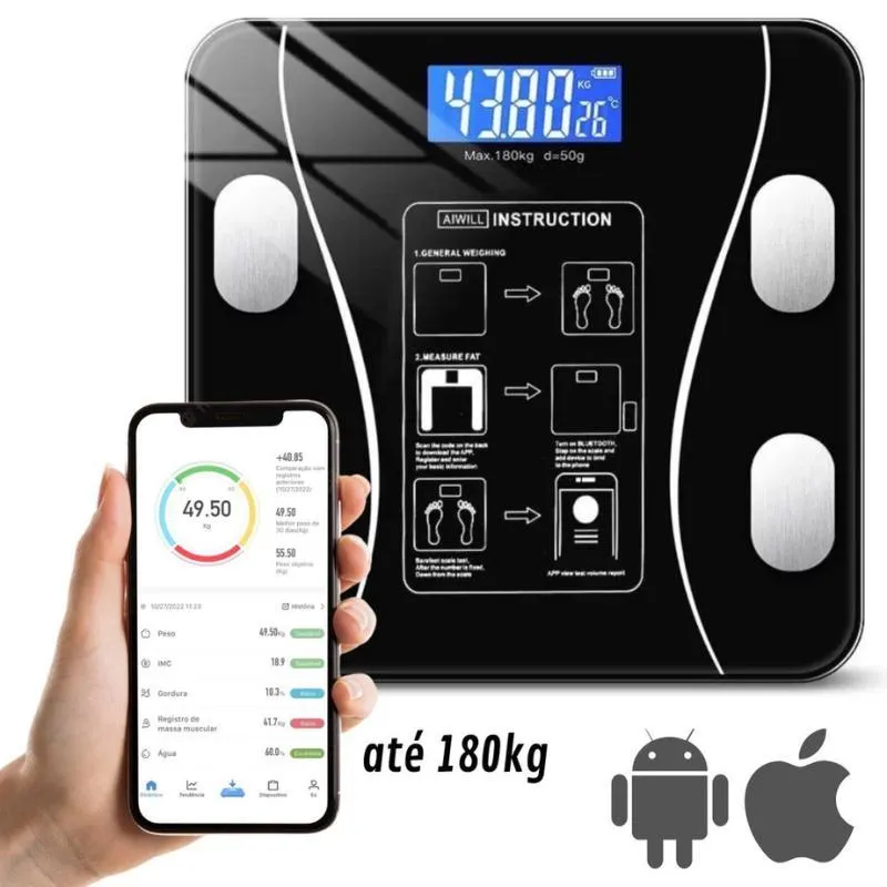 Balança Digital Bioimpedância Profissional 180kg App Mede