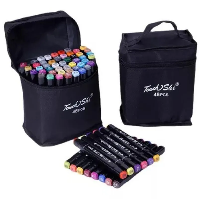 Conjunto Canetas Ponta Dupla Permanente Kit 48 Cores