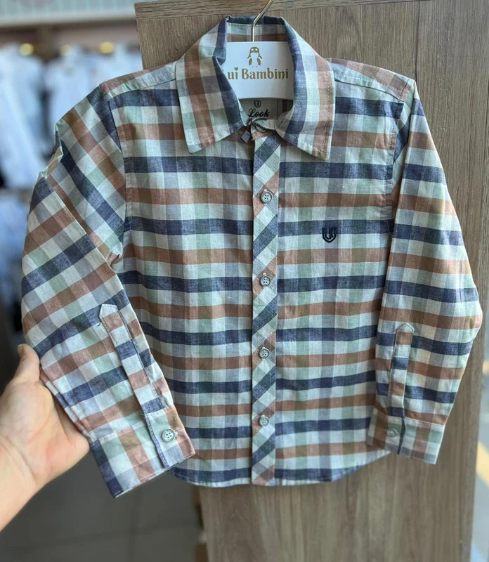 CAMISA MANGA LONGA XADREZ MINIMALISTA FESTA JUNINA MENINO LOOK JEANS BEGE / 6