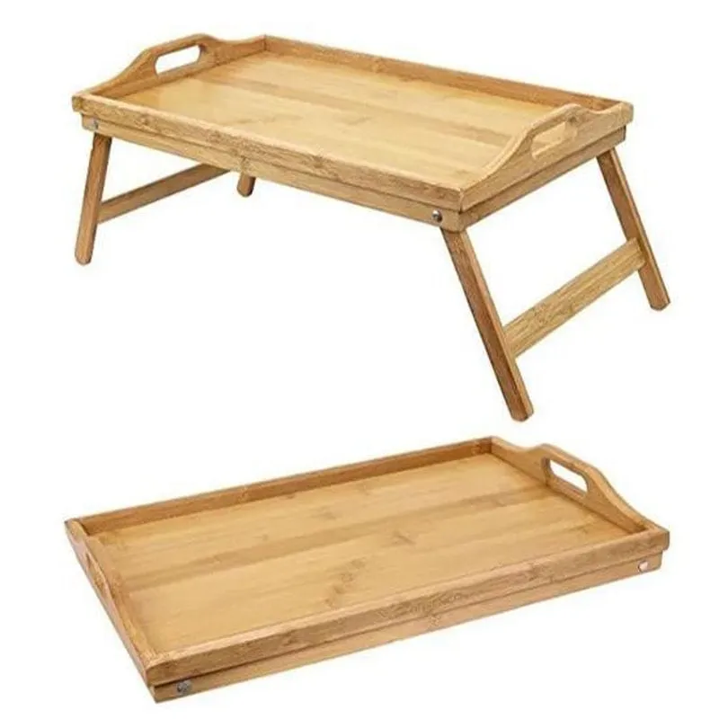 Bandeja Mesa Servir Café Da Manhã Na Cama Bambu Com Pé 50X30