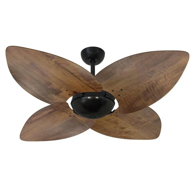 Ventilador De Teto Preto 4pás Rádica Imbuia 110v+controle