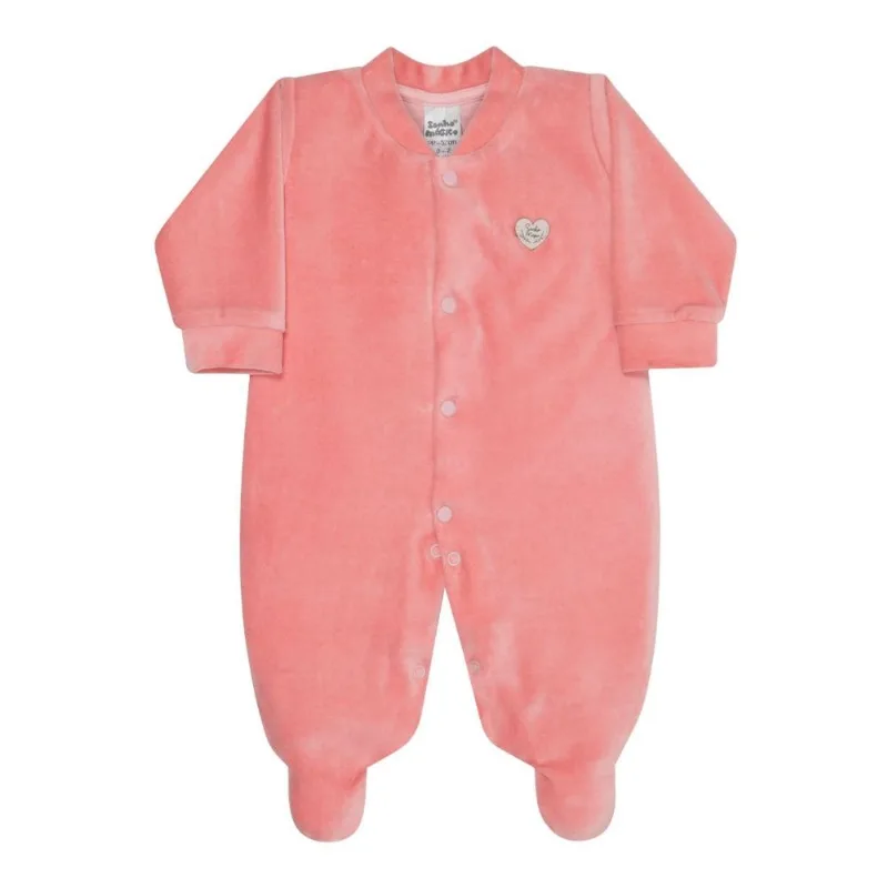 Macacão Bebê Longo Plush Liso Salmão - Sonho Mágico M / Salmão