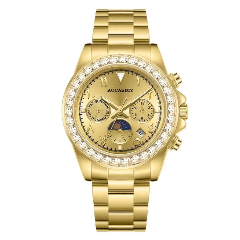 Relógio Mecânico Automático Masculino Analógico Pulseira de Aço Inox Dourado