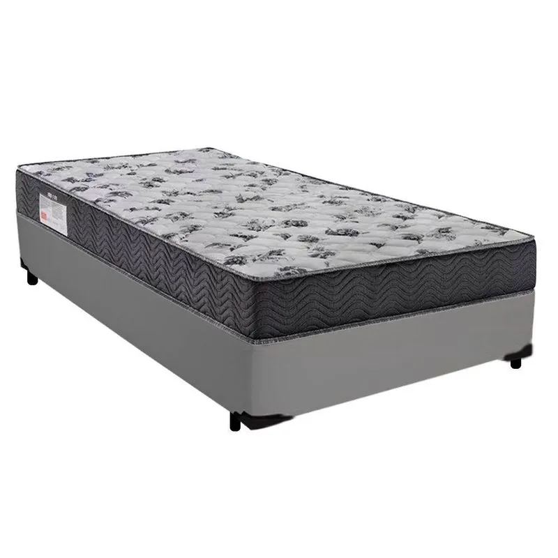 Cama Box Solteiro Sintético + Colchão De Molas Ensacadas - Sereneprime - 88x188x58cm Cor:cinza