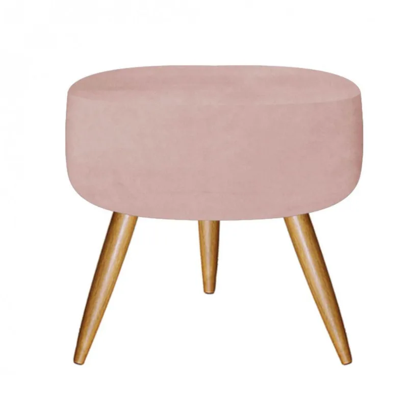 Puff Banqueta Nina Redondo Pé Palito Suede Rose Gold