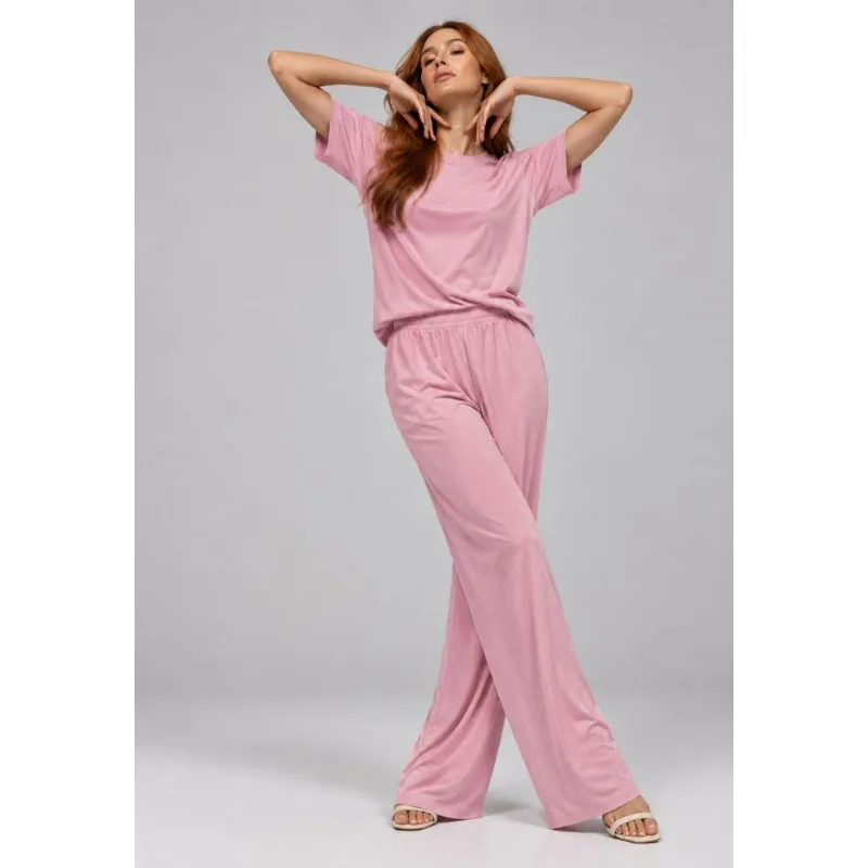 Conjunto de Moletinho Wide Leg Blusa Manga Curta Rosa Salvatore Tamanho M
