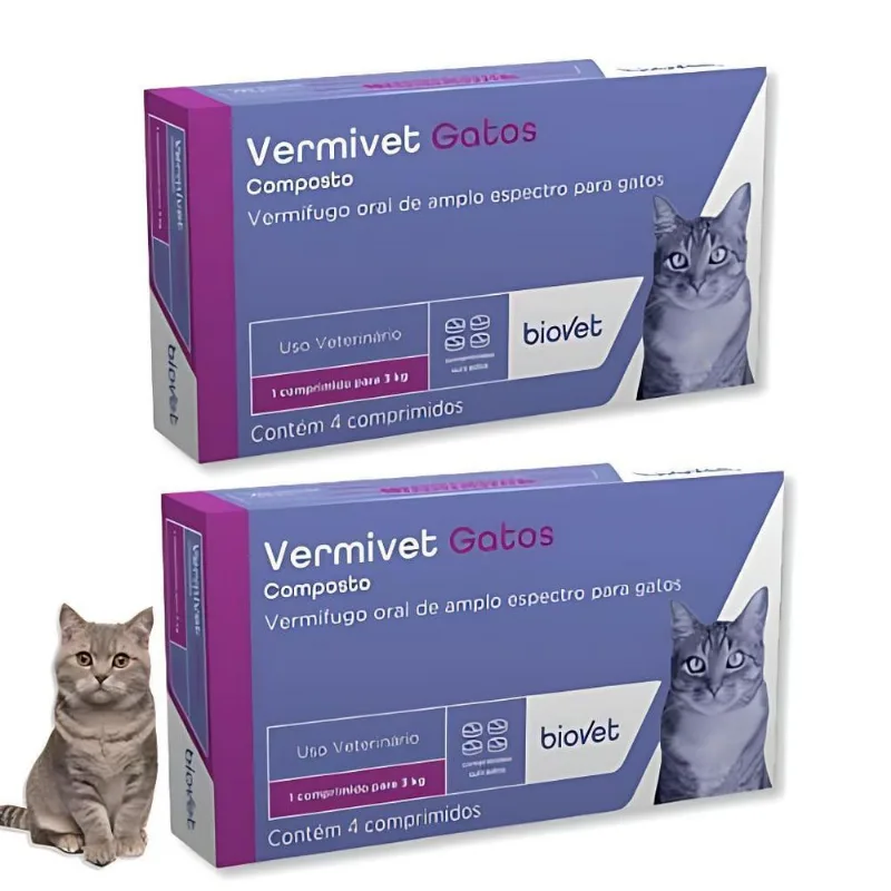 Kit 02 Vermífugo Vermivet Para Gatos 300mg 4comp