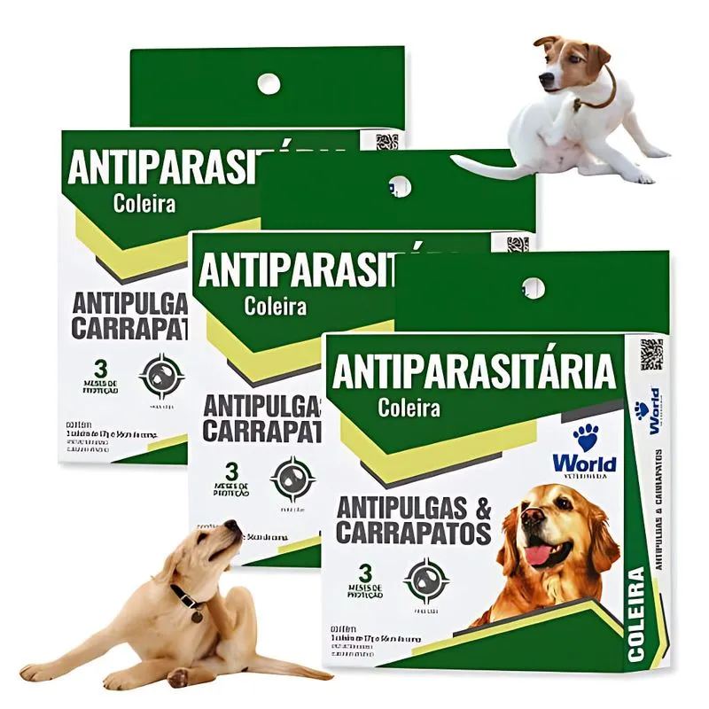 Kit 03 Coleiras Dugs Antipulga E Carrapato Para Cães