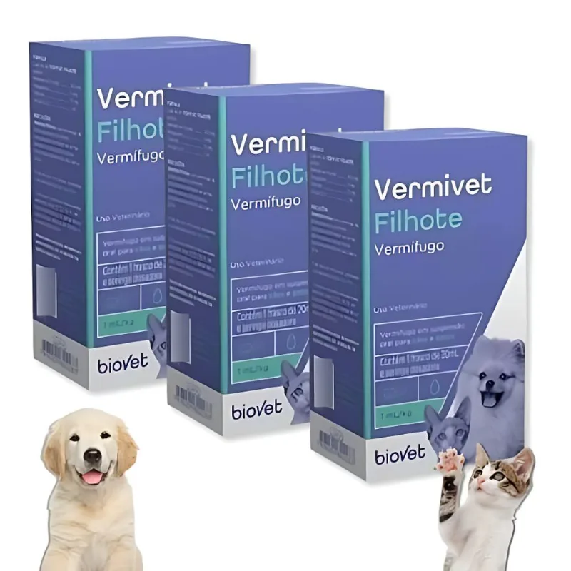 Kit 03 Vermífugo Vermivet Filhotes Cão E Gato 20ml