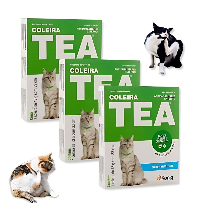 Kit 03 Coleiras Antipulga E Carrapato Tea Para Gatos