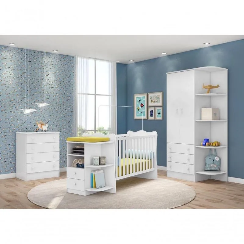 Quarto Infantil C/guarda Roupa, Berço Cômoda Branco