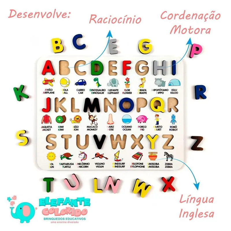 Alfabeto Bilíngue Ilustrado 3d - Brinquedo Educativo