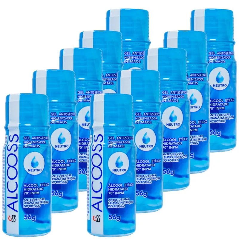 Kit 10 un. Álcool em Gel de Bolsa 70% Neutro 56g Oss Farma Antisséptico Higienizador de Mãos