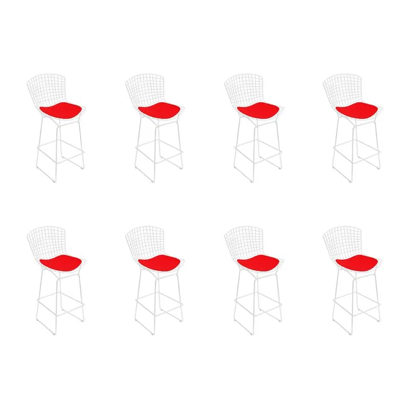 Kit 8 Banquetas Bertoia Branca D80 Com Assento Vermelho