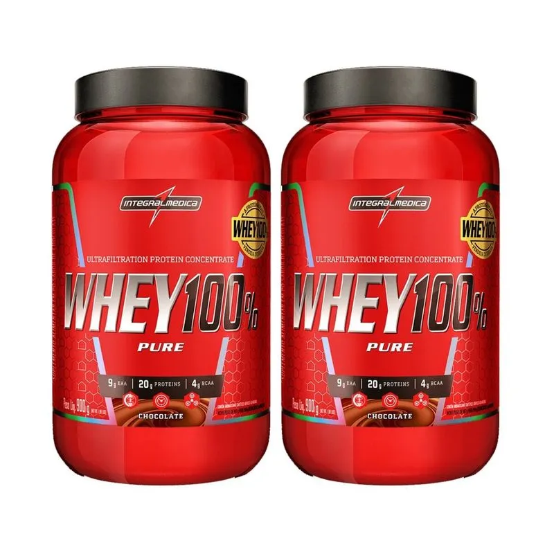 2x Whey 100% Pure Pote 900g Chocolate - Integralmedica
