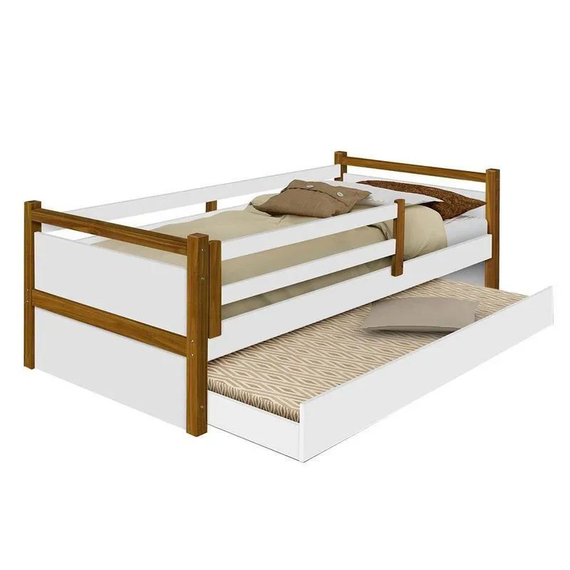 Cama Juvenil com Auxiliar Bel Branca e Mel