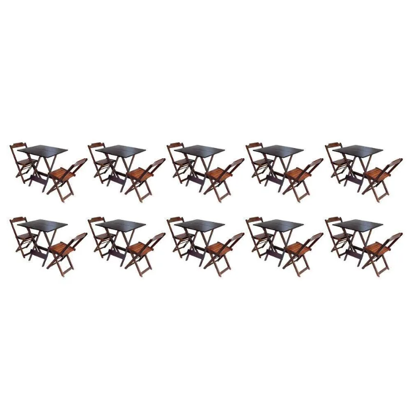 Kit 10 Conjuntos De Mesa Dobravel Com 2 Cadeiras De Madeira 70X70 - Imbuia - Marrom