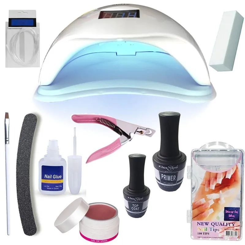 Kit Unha Acrigel Fibra De Vidro + Cabine Led 48w16