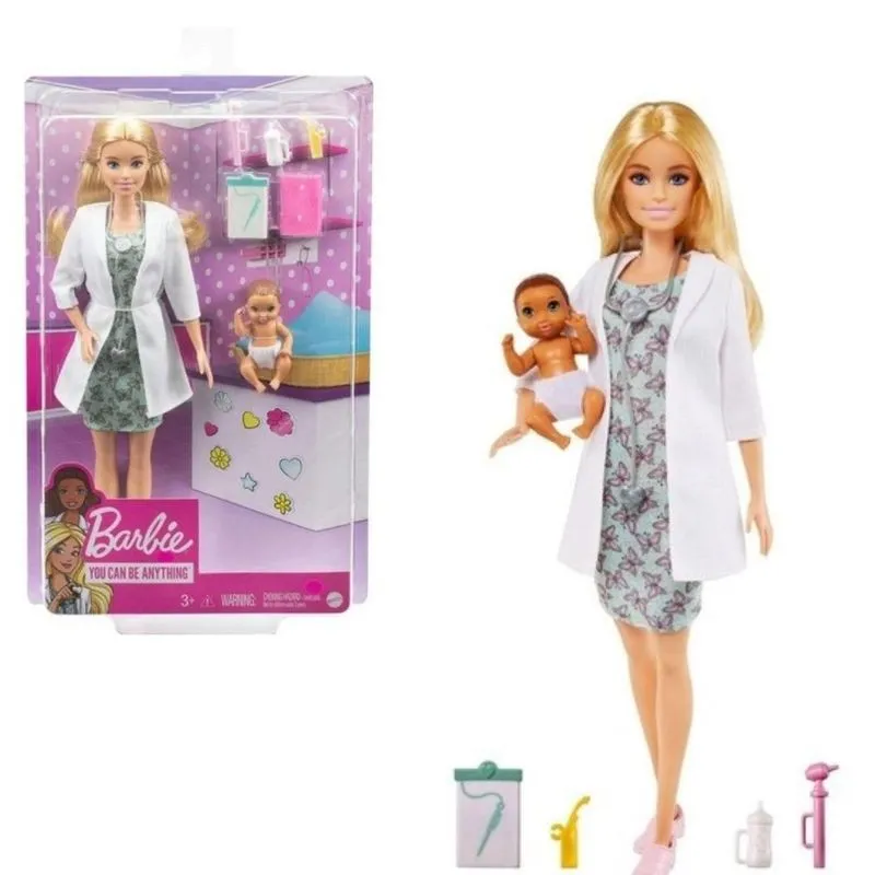Boneca Barbie Profissões Loira Pediatra Deluxe Com Bebê