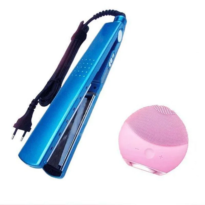 Kit 1 Prancha Nanotitanium + 1 Esponja Facial Rosa Bebê N28