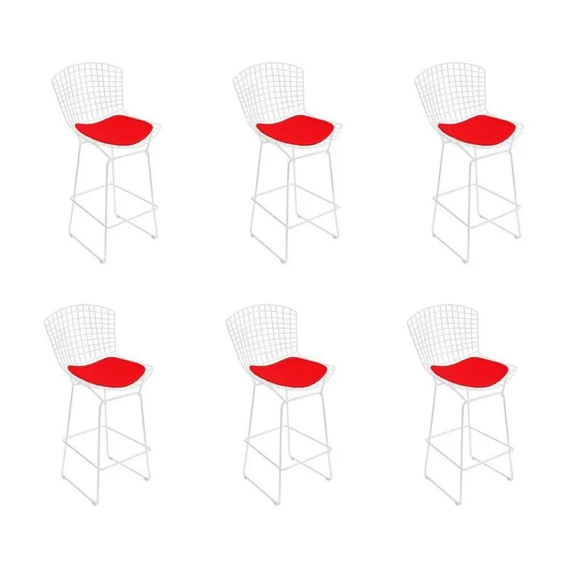 Kit 6 Banquetas Bistrô Bertoia Branca D70 Com Assento Vermelho Cor Branco