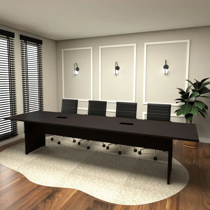Mesa de Reunião para 10 Pessoas 3,20m x 1,20m Corporativa com 2 Caixas de Tomadas F5 Office