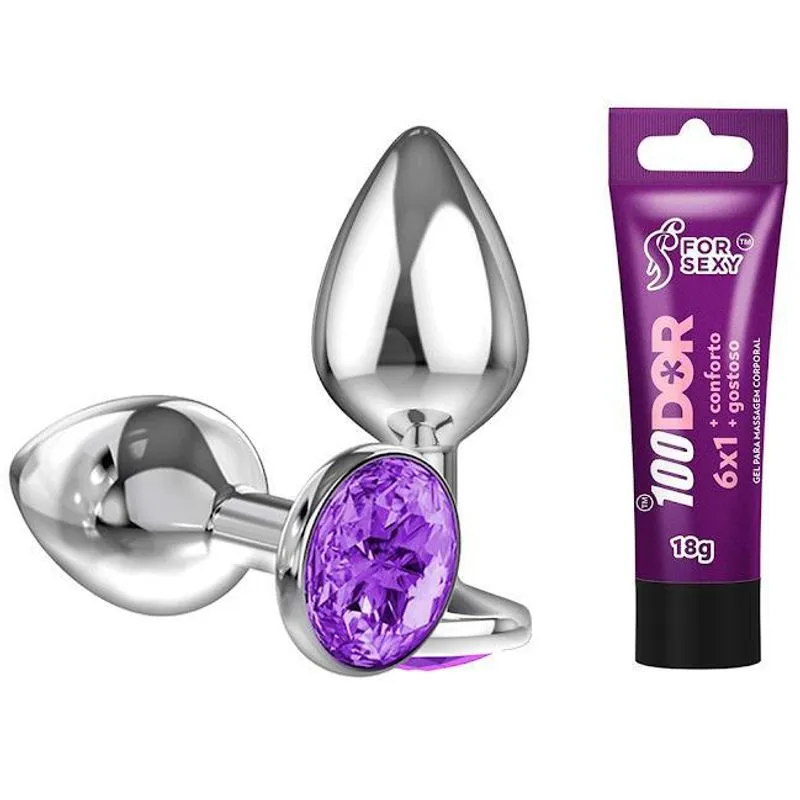 Plug Anal Aço Inox + Gel Lubrificante Anestésico Anal 6 Em 1