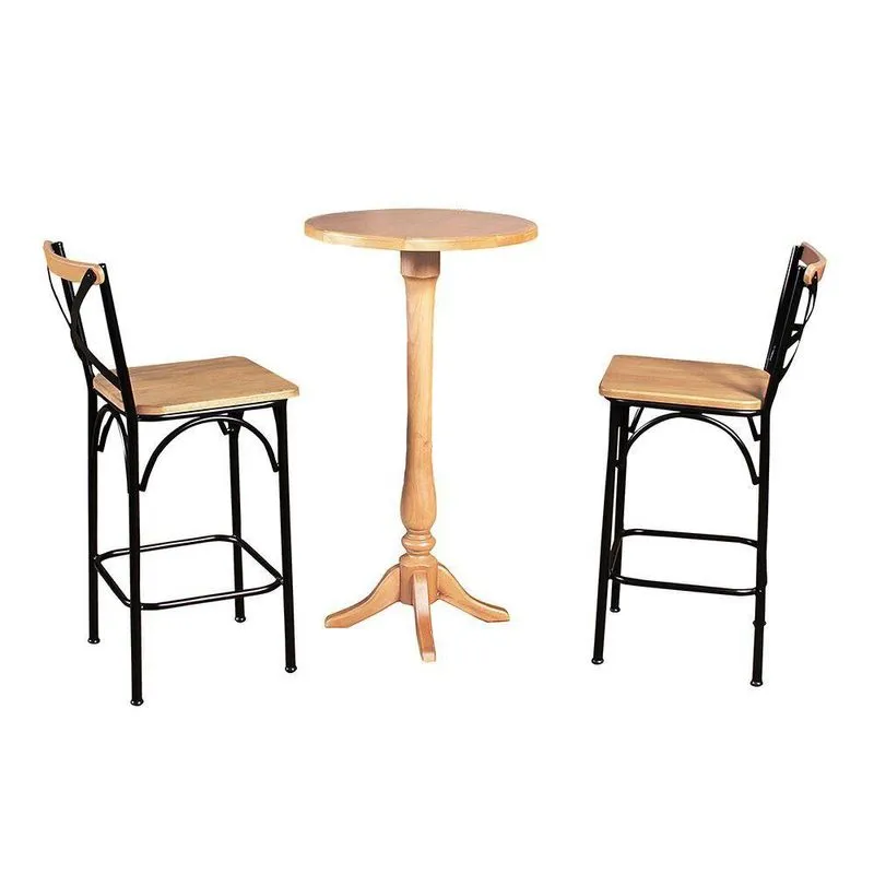 Conjunto Bistrô Industrial Mesa Com 2 Banquetas Alta Paris - Natural - Marrom