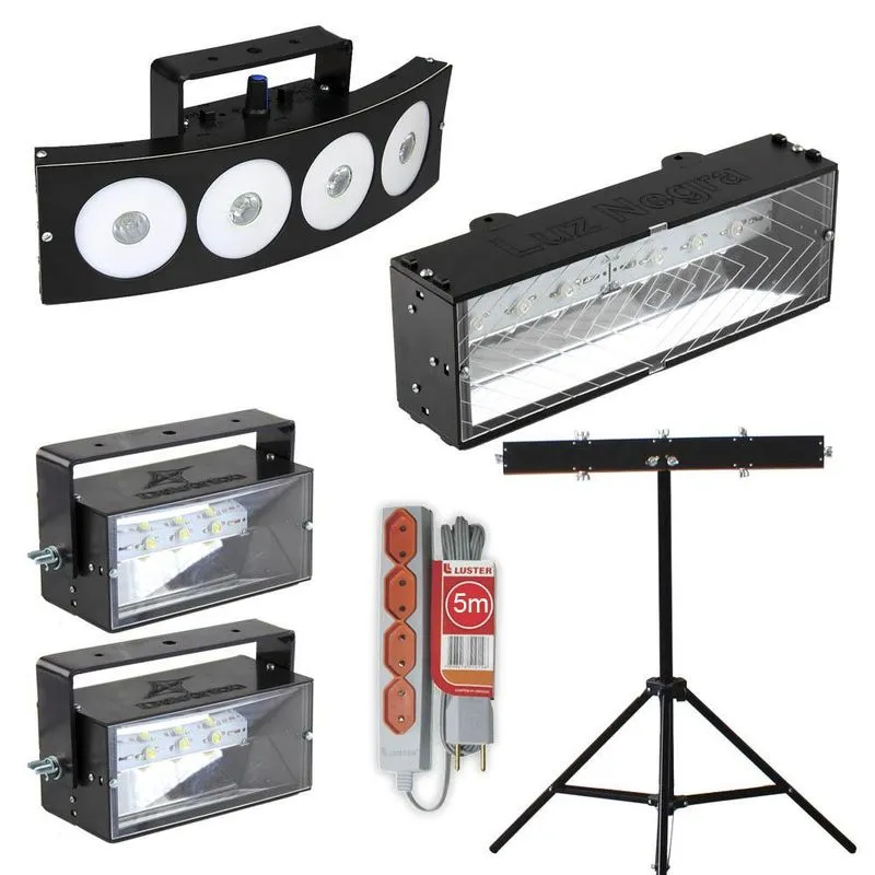 Kit Canhão De Led Iluminacao, Luz Negra, Strobo,tripé
