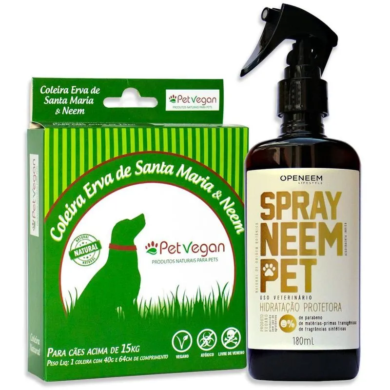 Spray Neem Pet + Coleira Erva De Santa Maria Cães Acima 15kg