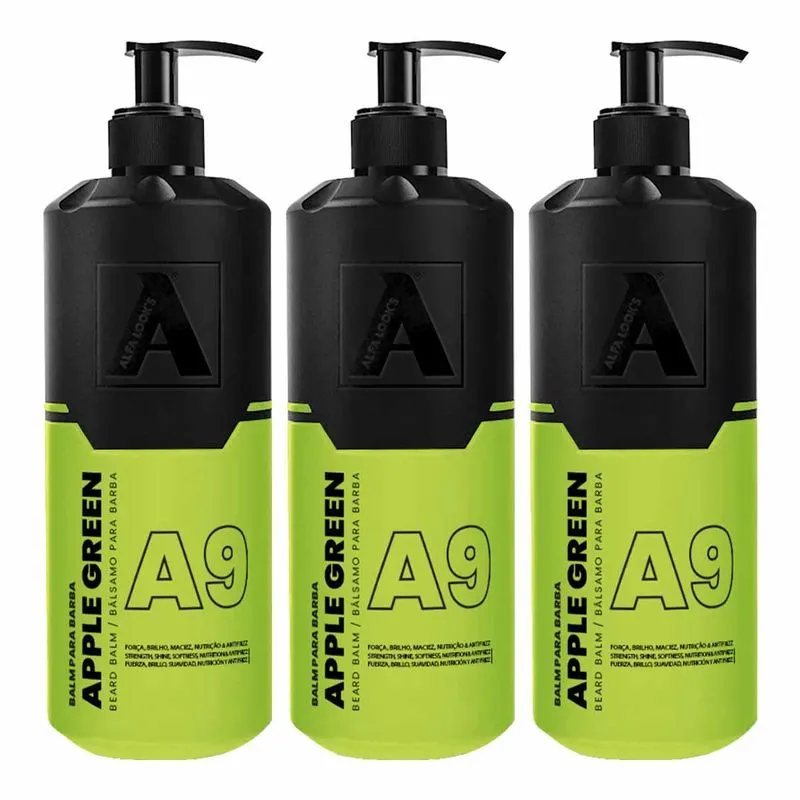 Kit 3x Balm Para Barba Apple Green A9 140ml Alfa Looks