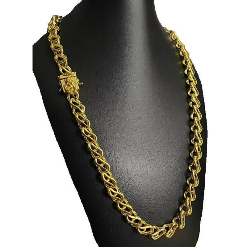Cordão Friso S Vazado 13Mm Fecho São Jorge - Banhado A Ouro