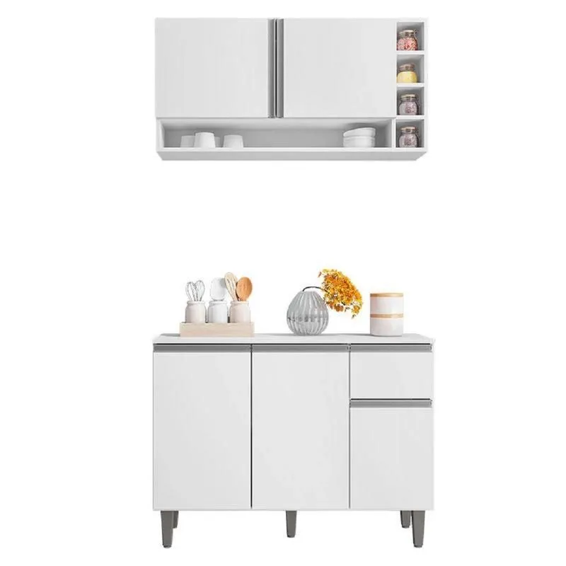 Kit Com Balcão De Cozinha E Armário Aéreo Vanessa Branco Móveis Leartam