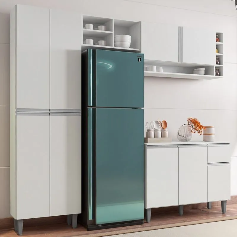 Jogo De Cozinha Modulada Completa 230cm Com Balcão E Armário Branco - Móveis Leartam
